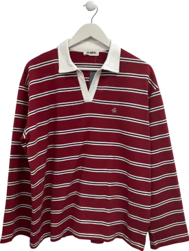 4th & Reckless Red Alicia Multistriped Oversize Rugby Shirt UK M