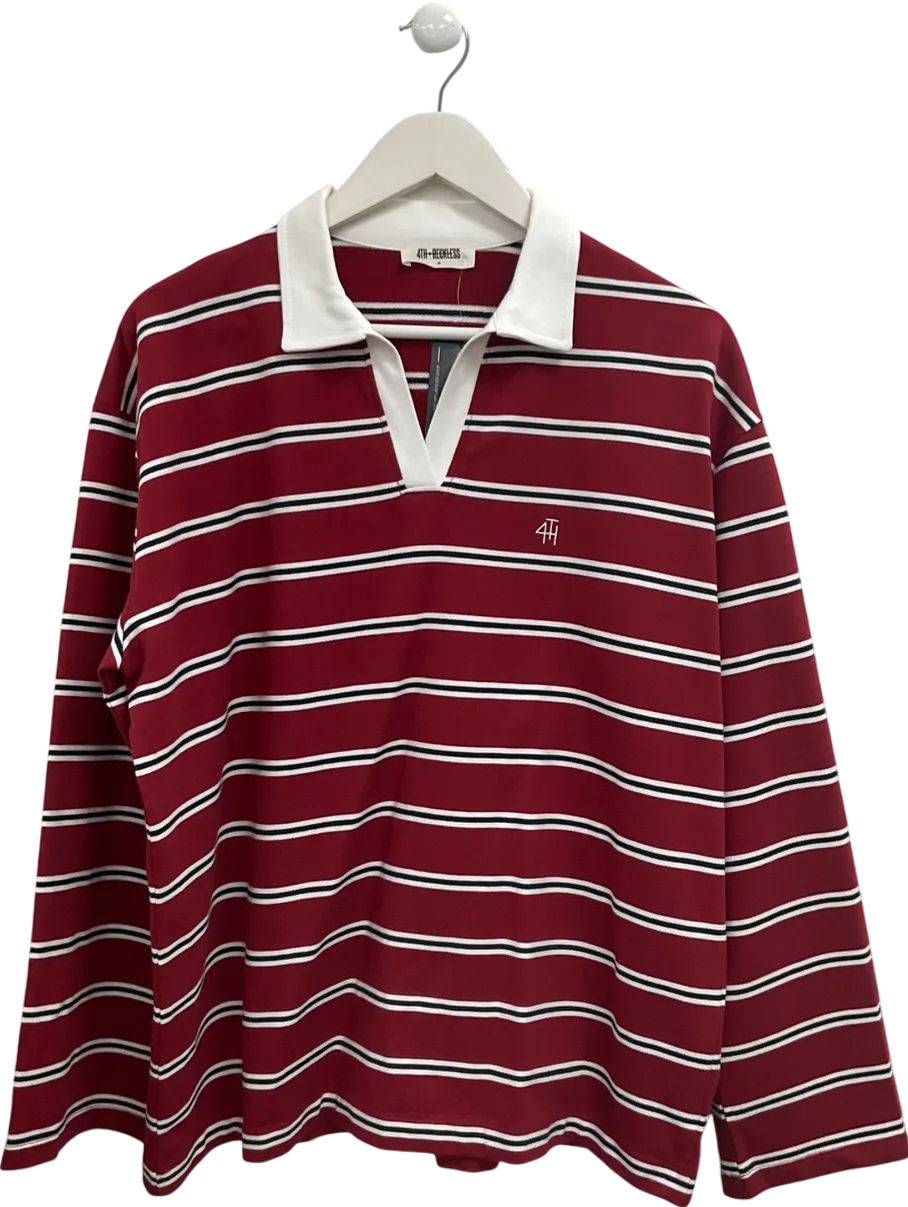 4th & Reckless Red Alicia Multistriped Oversize Rugby Shirt UK M