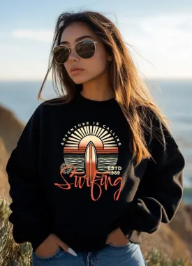 Adventure is Calling Surfing Graphic Sweatshirt