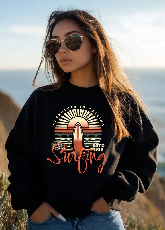 Adventure is Calling Surfing Graphic Sweatshirt