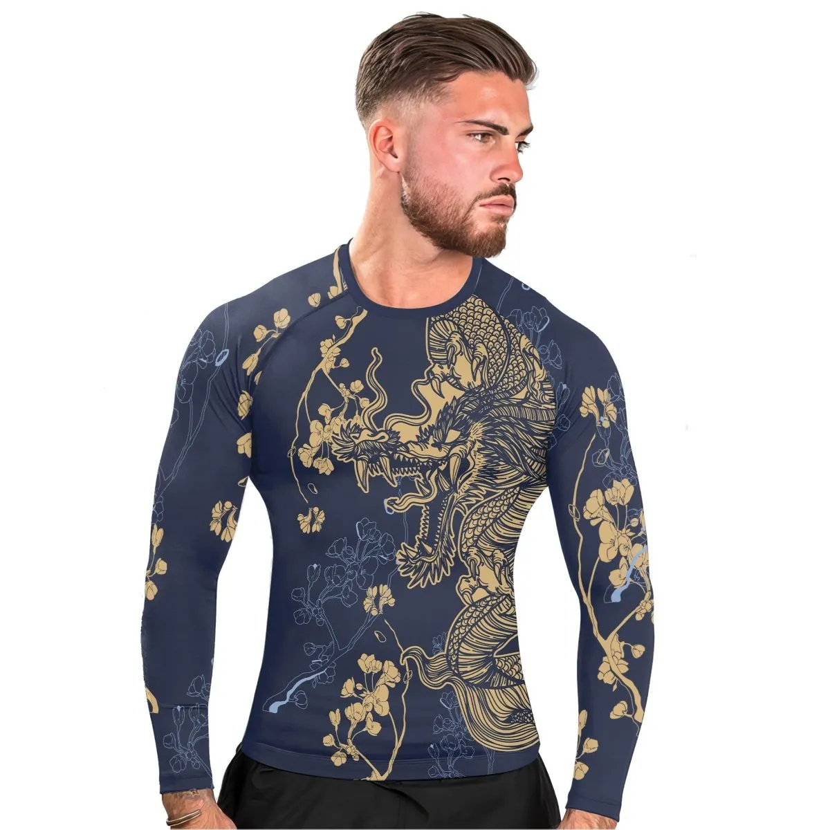 Flower Chinese Dragon Long Sleeve Rash Guard