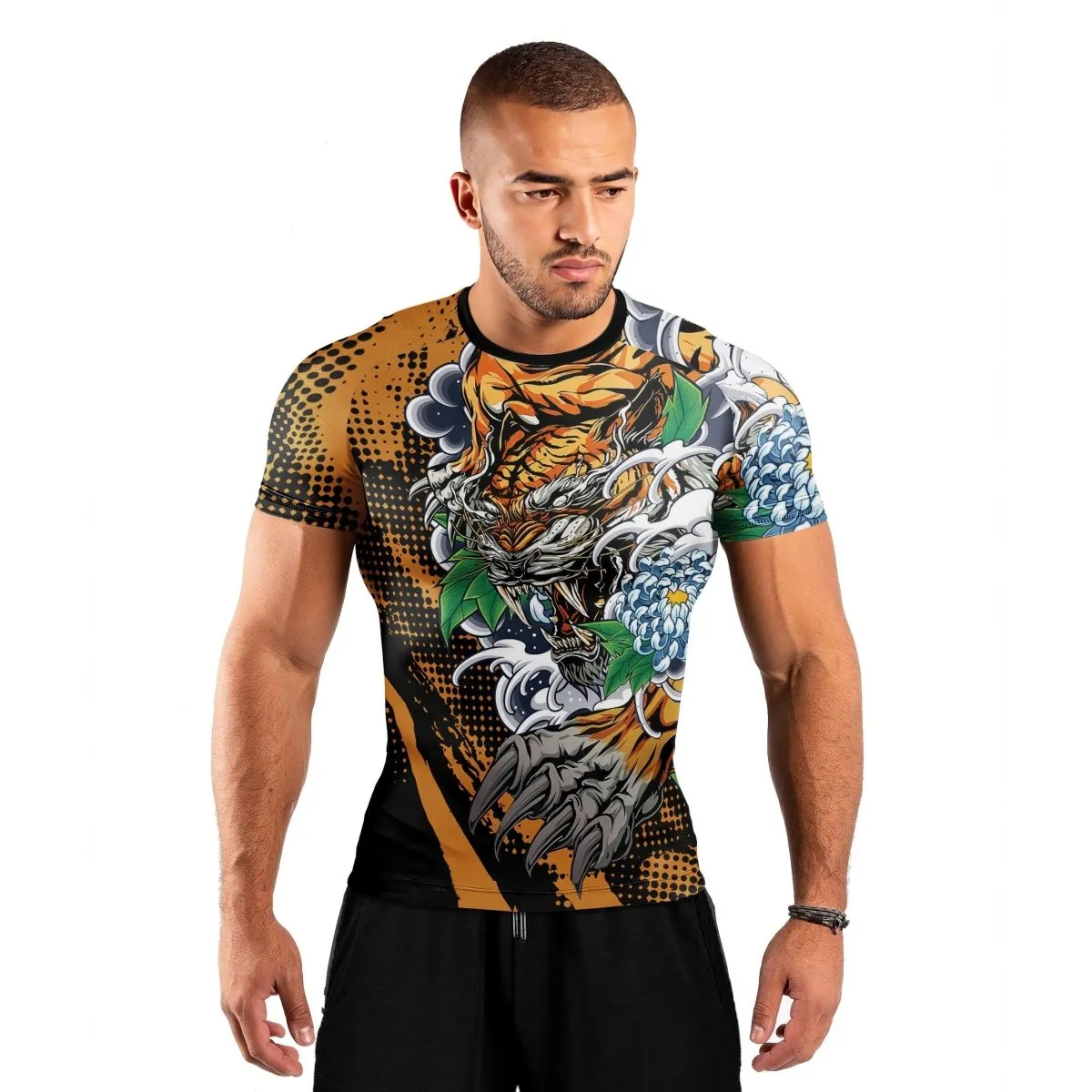 Flower Tiger Short Sleeve Rash Guard