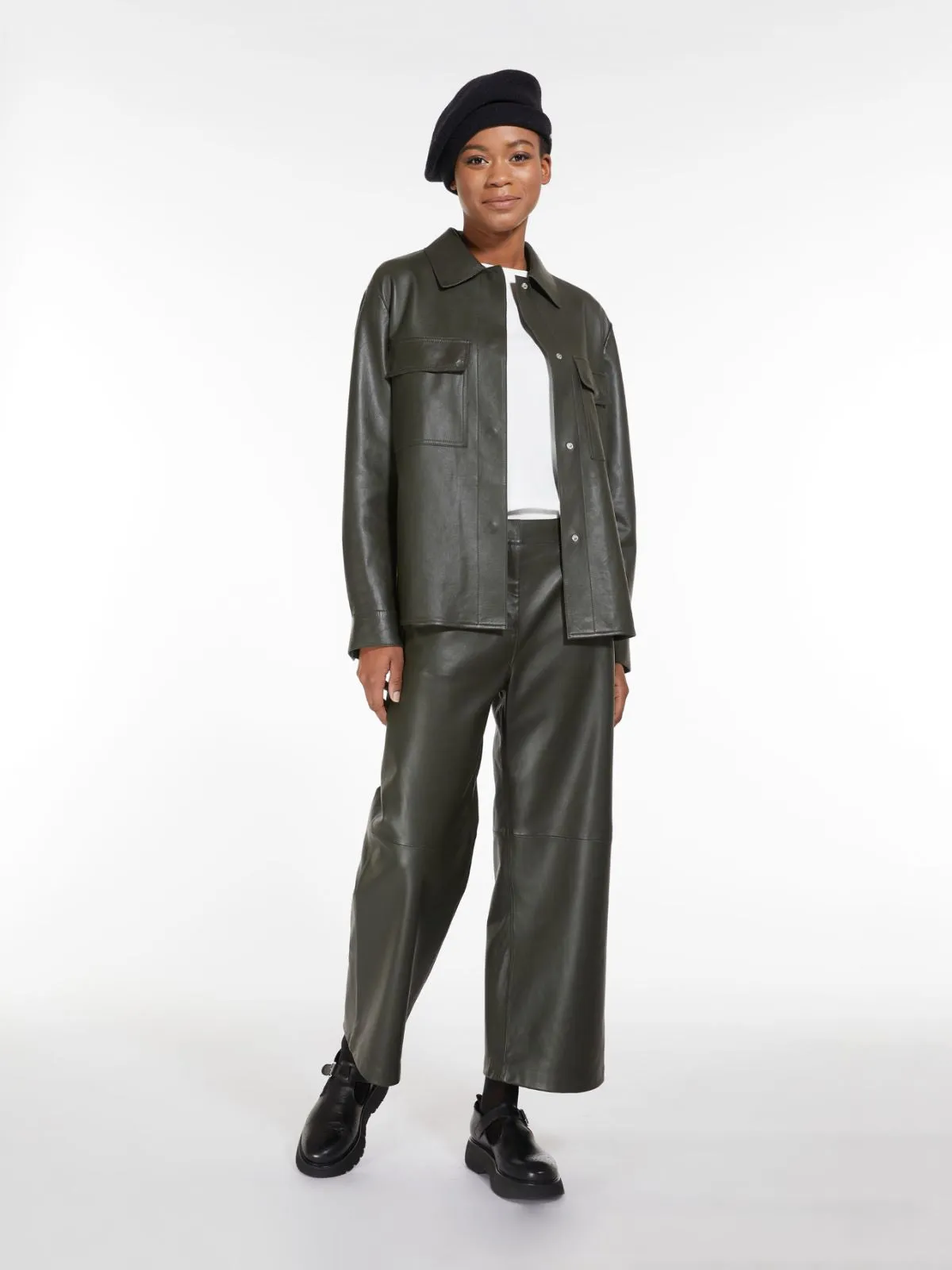 kaki leather jacket
