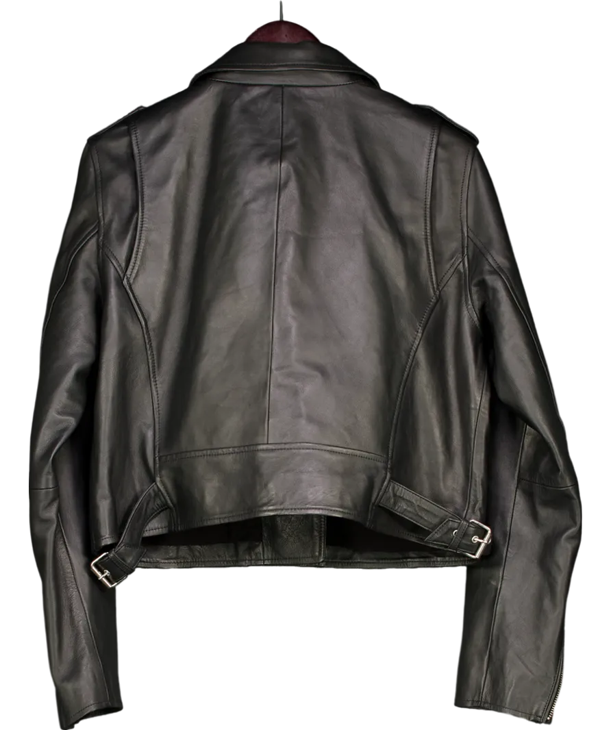 Sezane Black Zig Leather Jacket UK 16